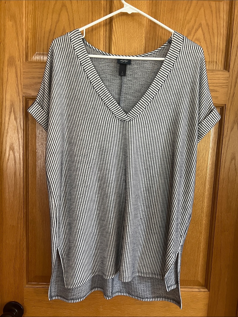 Daytrip Blue & White Vertical Stripe V-Neck Tunic